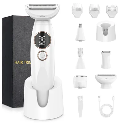 Produktbild von Damenrasierer Elektrisch 5 in 1, Intimrasierer Damen IPX7 Wasserdicht, Lady Shaver mit LCD-Anzeige, Bikini Trimmer für Gesicht & Körper, USB Aufladbar
