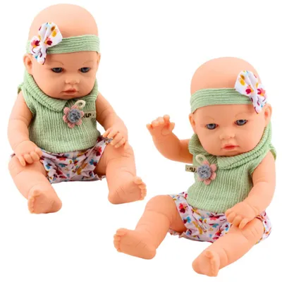 Zdjęcie produktu dla Lalka bobas 29 cm w zielonym ubranku z opaską