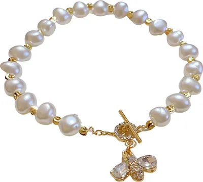 Produktbild von Armband aus Kunstperlen, Strass, Legierung, glatte Oberfläche, Kontrastfarbe, Armreif, Damen-Armbandschmuck für Abschlussball, formelles Bankett, Hochzeit