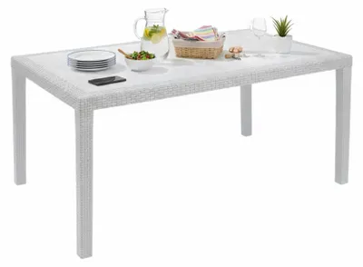 Produktbild von Gartentisch Imola, Feststehender rechteckiger Tisch, Mehrzweck-Gartentisch mit Rattan-Effekt, 100 % Italy, 138x78h72 cm, Weiß