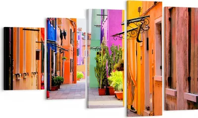 Produktbild von Bild auf Leinwand - Leinwandbild - Sommer Straße Haus - 100x60cm - Wand Bild - Wanddeko - Leinwanddruck - Bilder - Kunstdruck - Wanddekoration - Leinwand bilder - Wandkunst - EG100x60-3583