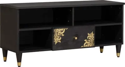 Produktbild von "Schlussverkauf" TV-Schränk hochwertigem - TV-Lowboard - Max. Gewicht: 60 kg - mit Regal Schwarz 100x33x46 cm Massivholz Mango  C14633