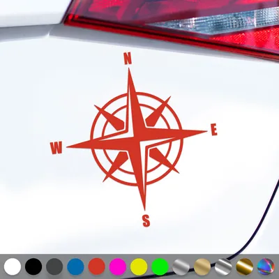 Produktbild von PantherPixel Windrose Aufkleber Kompass Berge Reisen Camping Sticker Auto Geschenkidee Farbe Rot