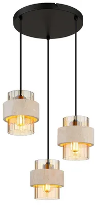 Produktbild von Globo Pendelleuchte Daren 3-flammig E27 Schwarz matt amber Metall Glas Ø37,5cm