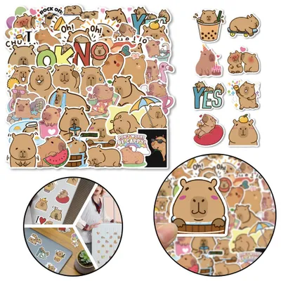 Image de Ensemble d'autocollants en papier Capybara, différents motifs, 100 pièces.
