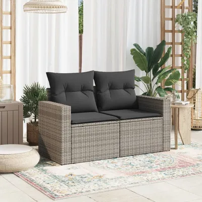 Produktbild von " " Gartensofa - CLORIS - Balkonmöbel - Gartenmöbel Set - 2-Sitzer mit Kissen Grau Poly Rattan - 131x62x69 cm NeuMöbel 1258732