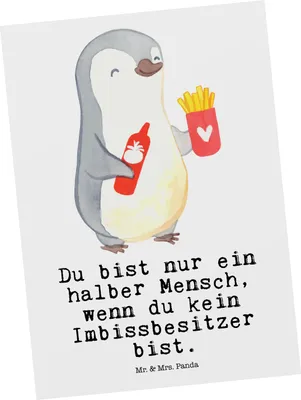 Produktbild von Mr. & Mrs. Panda Postkarte Imbissbesitzer Herz - Weiß - Geschenk, Spruch, Imbissverkäufer, Witzig, Lustig, Pommesliebe, einzelkarte, Postkarten, Ansichtskarte, Grußkarte