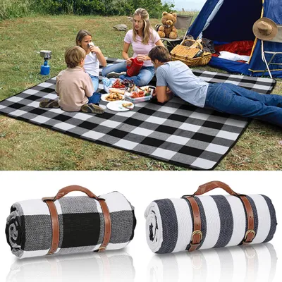 Immagine prodotto di Tela da picnic Peviasot impermeabile 200x200 cm XXL, pieghevole con maniglia per il trasporto, motivo a righe e quadri