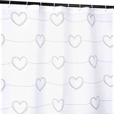 Produktbild von Duschvorhang FASTY Herzen Anti-Schimmel Polyester Badezimmervorhang Bad-Stoff 120x200cm Schwarz Robust