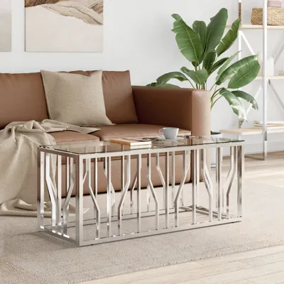 Obrázok produktu pre konferenčný stolík vidaXL 110x45x45 cm Nerezová oceľ a sklo