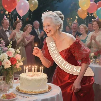 Produktbild von Set mit Geburtstagskrone und Schärpe zum 60. Geburtstag für Frauen, roségoldene Glitzerschärpe mit Strass-Tiara