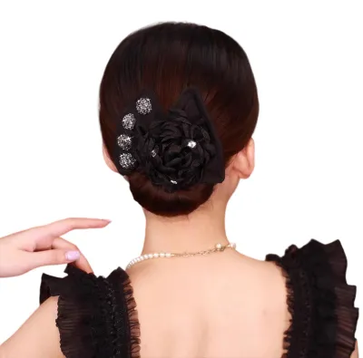 Produktbild von Haargummi, einfach zu verwenden, französisches Spiralhaargummi mit 3D-Netzgarnblumen-Dekor, Draht-Dutt-Maker, Haaraccessoires B