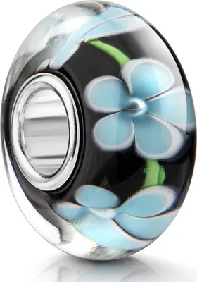 Produktbild von MATERIA by Matthias Wagner Glas Bead Blumen schwarz hellblau mit Hülse aus Silber für Beads Armbänder & Ketten 1049
