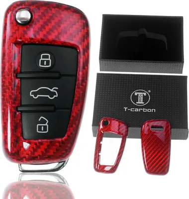 Produktbild von Auto Schlüssel Echt Carbon Schutz Hülle Hardcover Rot kompatibel mit Audi A1 8X A3 8V A4 B7 A6 C6 TT 8J Q3 8U Q7 4L Klappschlüssel