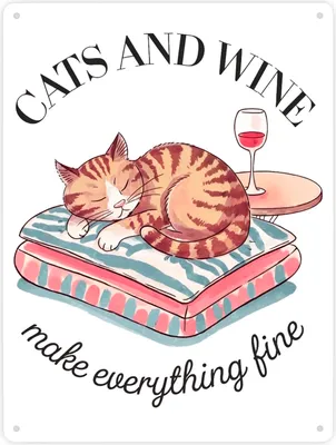 Produktbild von Katzen & Wein Metallschild XXL in 28x38 cm für Katzen- und Weinliebhaber