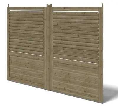 Produktbild von Zaun, Holzlamellenpanel, Set - braun imprägniert