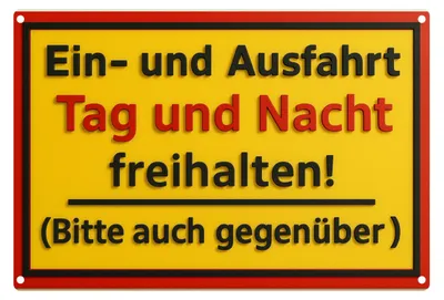 Produktbild von Blechschild 20x30cm Ein und Ausfahrt Tag und Nacht freihalten Metallschild Hinweisschild Parkplatz Grundstück Hofeinfahrt AstraDesign