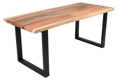 Produktbild von Esstisch TESSA mit Baumkante Suarholz 180x80x77cm | Holztisch mit Metallgestell Baumkantentisch Tischbeine Schwarz