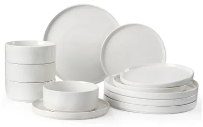 Image de Service de vaisselle 12 pièces pour 4 personnes - Assiettes & bols - Blanc émaillé - Céramique