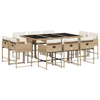 Produktbild von vidaXL 11-tlg. Garten-Essgruppe mit Kissen Beige Poly Rattan