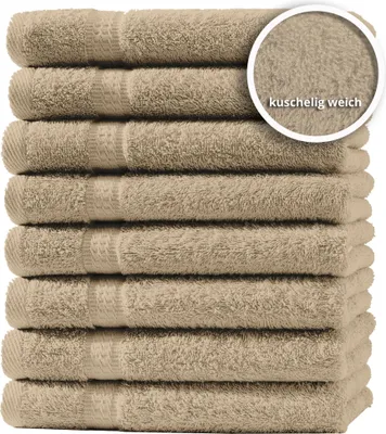 Produktbild von 8er Set Gästetücher Handtücher Duschtücher Badetücher Frottee 100% Baumwolle, Farbe:Beige, Größe:Gästetücher 30x50 cm