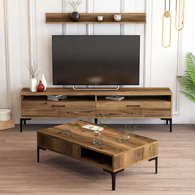 Obrázek produktu pro Skye Decor, Istanbul - Ořech, sestava nábytku do obývacího pokoje, ořech, 100 % MELAMÍNOVÁ DESKA, 180 x 35 x 47 cm