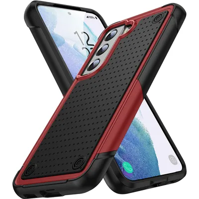 Obrázek produktu pro Pouzdro pro Samsung Galaxy S21 5G, vojenská kvalita, nárazuvzdorné hybridní 2v1 tvrdý PC a měkký TPU pouzdro červené černé