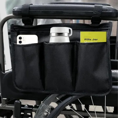 Imagen del producto de Bolsa para silla de ruedas, bolsa lateral, impermeable, con 3 compartimentos, para reposabrazos
