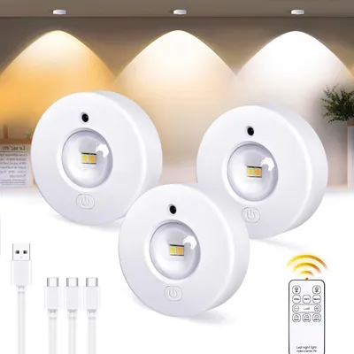 Produktbild von 3er Pack Unterbauleuchte Küche LED, USB Aufladbar, Dimmbar mit 3 Farbtemperaturen, Touch & Fernbedienung, Magnetisch, Akku Mini Spot