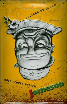 Produktbild von Blechschild Jameson Whisky gelb Gesicht Kopf retro Schild Werbeschild