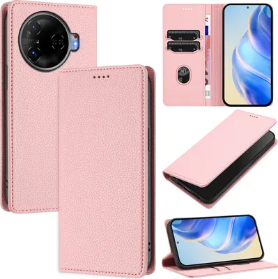 Produktbild von Litchi Leder Handyhülle für Tecno Camon 30 Pro 5G Wallet Kartenfächer Standfunktion Hülle Pink