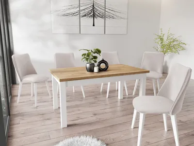 Produktbild von Moderner Rechteckiger Ausziehbarer Esstisch - Platzsparend - Weiße Holzbeine - 120 bis 160 cm - Hergestellt in EU - 120 x 67 cm - Wotan Eiche