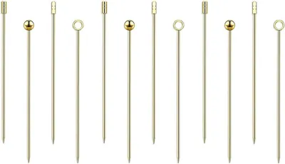 Produktbild von Cocktailspieße, 11 cm - Wiederverwendbar - Edelstahl - Goldene Cocktailspieße - Spieße für Tapas - Spülmaschinenfest - 12 Stück