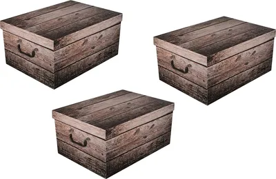Produktbild von Set: 3 x XXL Dekokarton 'Shabby Wood' in schöner, grauer Holzoptik - Maße: ca. 51 x 37 x 24 cm