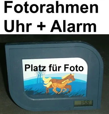 Produktbild von Design BILDERRAHMEN UHR ALARM WECKER Foto Fotorahmen Standuhr Pferd Weckeruhr