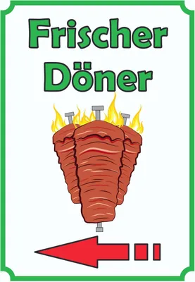 Produktbild von Frischer Döner Schild Hochkant mit Pfeil links A6 Rückseite selbstklebend