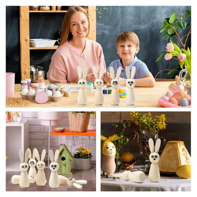 Produktbild von Unvollendete Hasenklammern – 8-teiliges Set aus Holz für DIY-Bastelfiguren