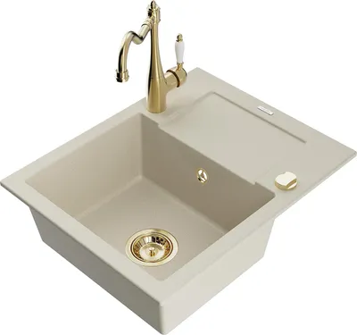 Produktbild von Mexen Enzo 1 Becken-Granitspüle mit Abtropffläche und Mischbatterie Carla, Beige - 6506-69-670700-50