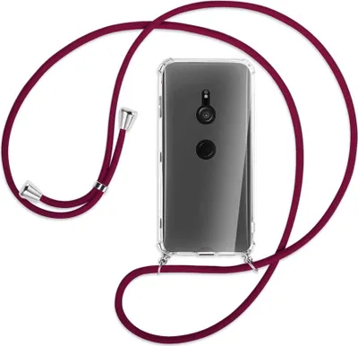 Produktbild von Handykette Backcover-Schutzhülle mit Band (Metall silberfarben) für Sony Xperia XZ3 - dunkelrot