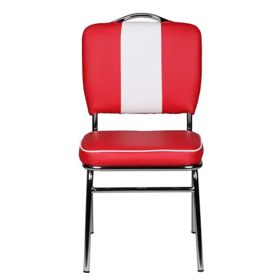 Produktbild von Esszimmerstuhl American Diner 50er Jahre Retro, Sitzfläche gepolstert mit Rücken-Lehne, Essstuhl Farbe Rot Weiß