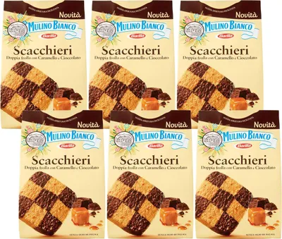 Produktbild von MULINO BIANCO Scacchieri - Italienische Schokoladen- und Karamellkekse 300g x 6 pakete (Scacchieri, x6)