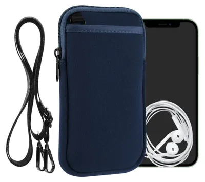 Produktbild von kwmobile Handy Tasche zum Umhängen für XXL - 7" - Hülle mit Band - Neopren Cover mit Reißverschluss - 17,7 x 8,5 cm - Necklace Case in Marineblau
