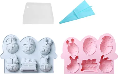 Image de 2 Moules à chocolat en silicone de Pâques avec 6 cavités, Moule à œufs, Lapin et Lapin Pour Chocolat maison, Bonbons, Gelée