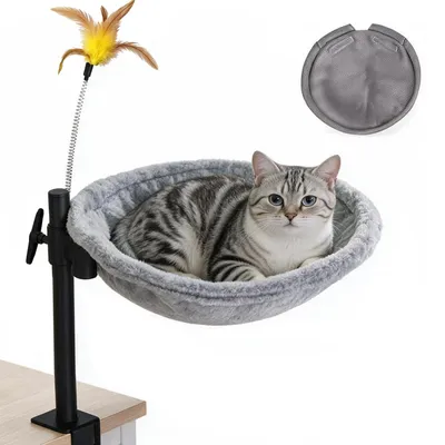 Katzenbett für Schreibtisch, 360° drehbar, höhenverstellbar, grau