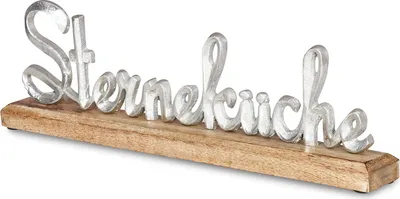 Produktbild von Schriftzug Sterneküche L40cm Metall Silber Mango Holz Tischdeko Deko Aufsteller