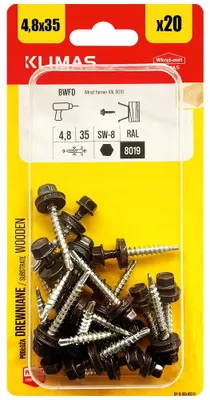 Produktbild von Klimas Farmerschrauben 4,8x35 RAL 8019 Selbstbohrend 20 Stück