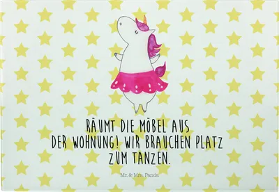 Produktbild von Mr. & Mrs. Panda Hackbrett Einhorn Ballerina - Weiß - Geschenk, Schneidebrett, Servierplatte, Frühstücksbrett, Küchenbrett, Lebensfreude, Glas Schneideplatte, Unicorn