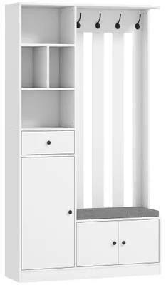 Productafbeelding van Kledingkast met kledingroede, schoenenrek, haken, MDF, wit