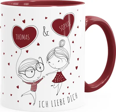 Produktbild von personalisierte Kaffee-Tasse Liebespaar Pärchen mit Liebesbotschaft Liebes-Geschenk Freundin Mann SpecialMe® anpassbar Ballons inner-bordeaux Keramik-Tasse