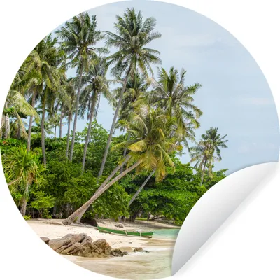 Produktbild von MuchoWow® Runde Wandtattoo - Wandsticker Tapete Aufkleber Palmen - Strand - Sommer - Tropisch Ø 50 cm Selbstklebend und Repositionierbar - Wandaufkleber - Kreis - Wand Kreis - Wand Bild - Foto Tapete - Selbstklebende - Wohnzimmerdekoration - Wand Dekoration - Kinderzimmer